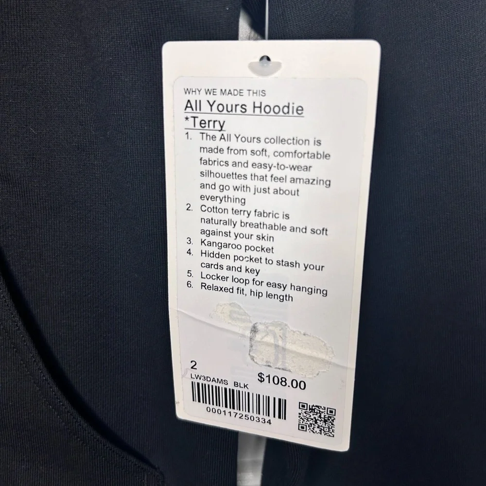 NWT Lululemon All Yours Hoodie *Terry- Black/ Size 2